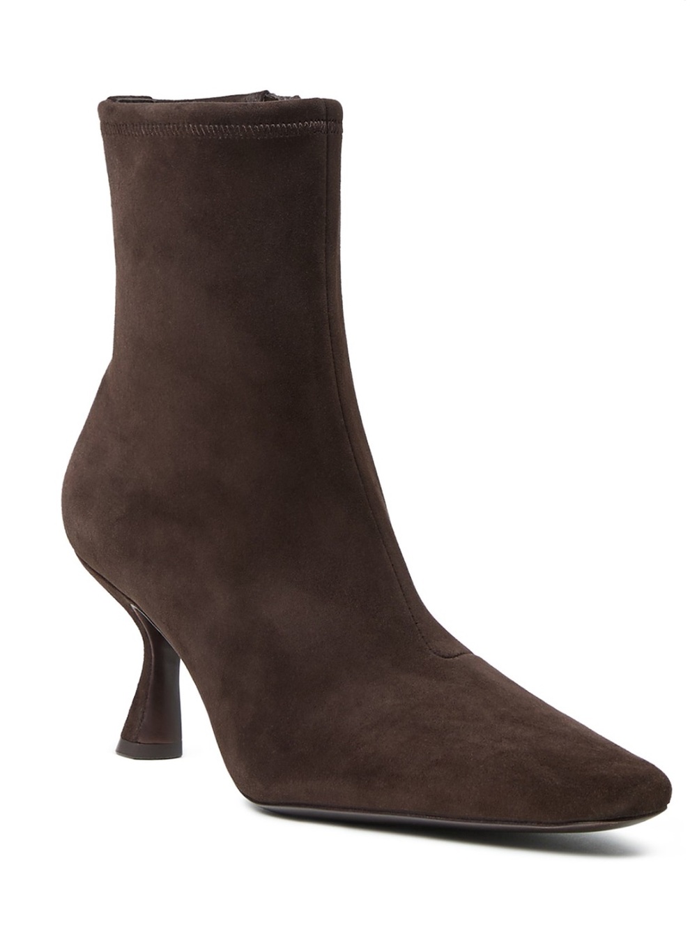 Loeffler Randall Thandy Ankle Boots curved kitten heel in brown suede